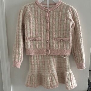 NEW Pink and Cream Knit Cardigan and Skirt Set